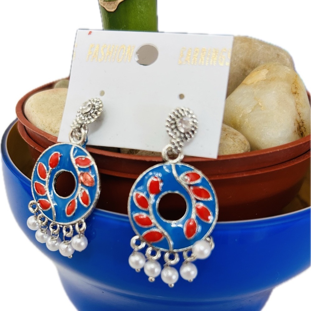 Elegant Blue and Red Dangle Earrings